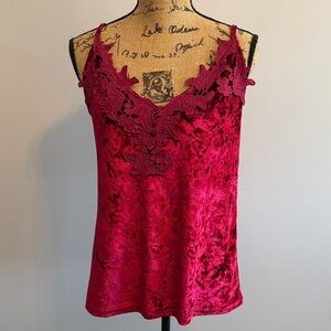 Velvet Lace Trim Cami Top - Burgundy Red